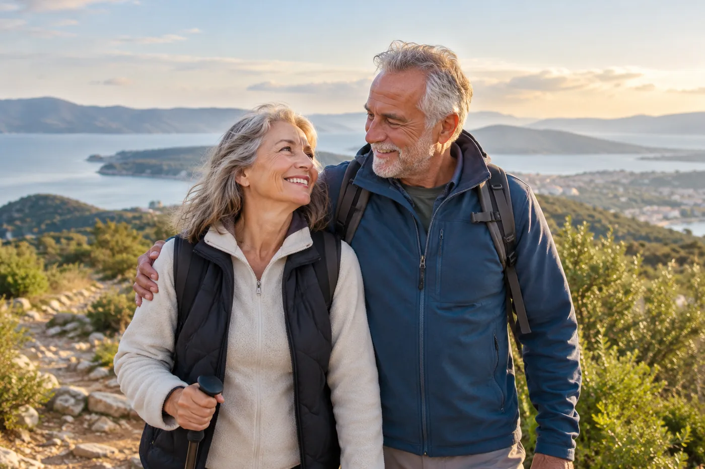 Older couple pausing together on an easy outdoor trail — Meet Active Senior Singles Who Share Your Kind of Fun