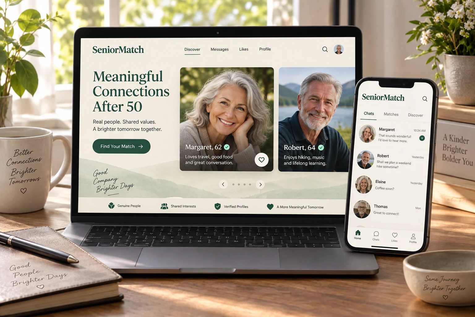 Illustrative SeniorMatch app download experience for iPhone and iPad users over 50